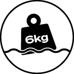 An icon showing 6kg buoyancy force above water – RESTUBE’s flotation capacity.