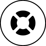 A black-and-white circle icon with black circle sections inside, symbolizing rescue tool