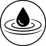 Round icon: a single drop falls into still water, creating ripples – symbolizes water contact.