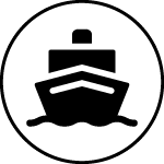 a black-and-white icon with the boat in a crcle, representing a critical situation involving boats