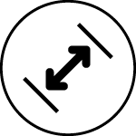 a black-and-white icon with a double sided arrow in a circle, representing the critical situation in the water, when one has drifted too fas away from the shore
