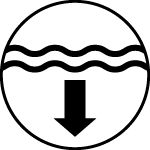 A black-and-white round icon with two waves and an arrow that goes down, symbolizing the critical situation when one dives too deep