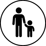 Black-and-white icon: adult and child holding hands.