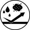 A black-and-white icon with the images of dust, water and dirt bumping from the surface, symbolising the resiliance of RESTUBE products to those kinds of damages.