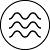 Circular icon with three wavy lines – clear symbol for water & floatability.