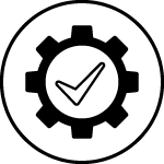 A black-and-white icon of a mechanic cogwheel with "check" sign inside - symbolizing the help to maintain your RESTUBE safety buoy