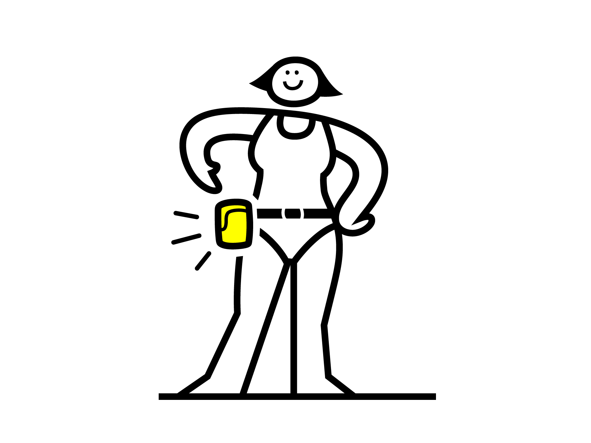 A drawing of a woman with the yellow RESTUBE safety buoy at her hip