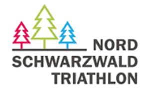 Nordschwarzwald Triathlon logo featuring three colorful tree icons in pink, green, and blue.