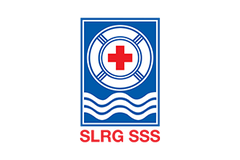 SLRG logo with lifebuoy and red cross on a blue background.