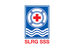 SLRG logo with lifebuoy and red cross on a blue background.