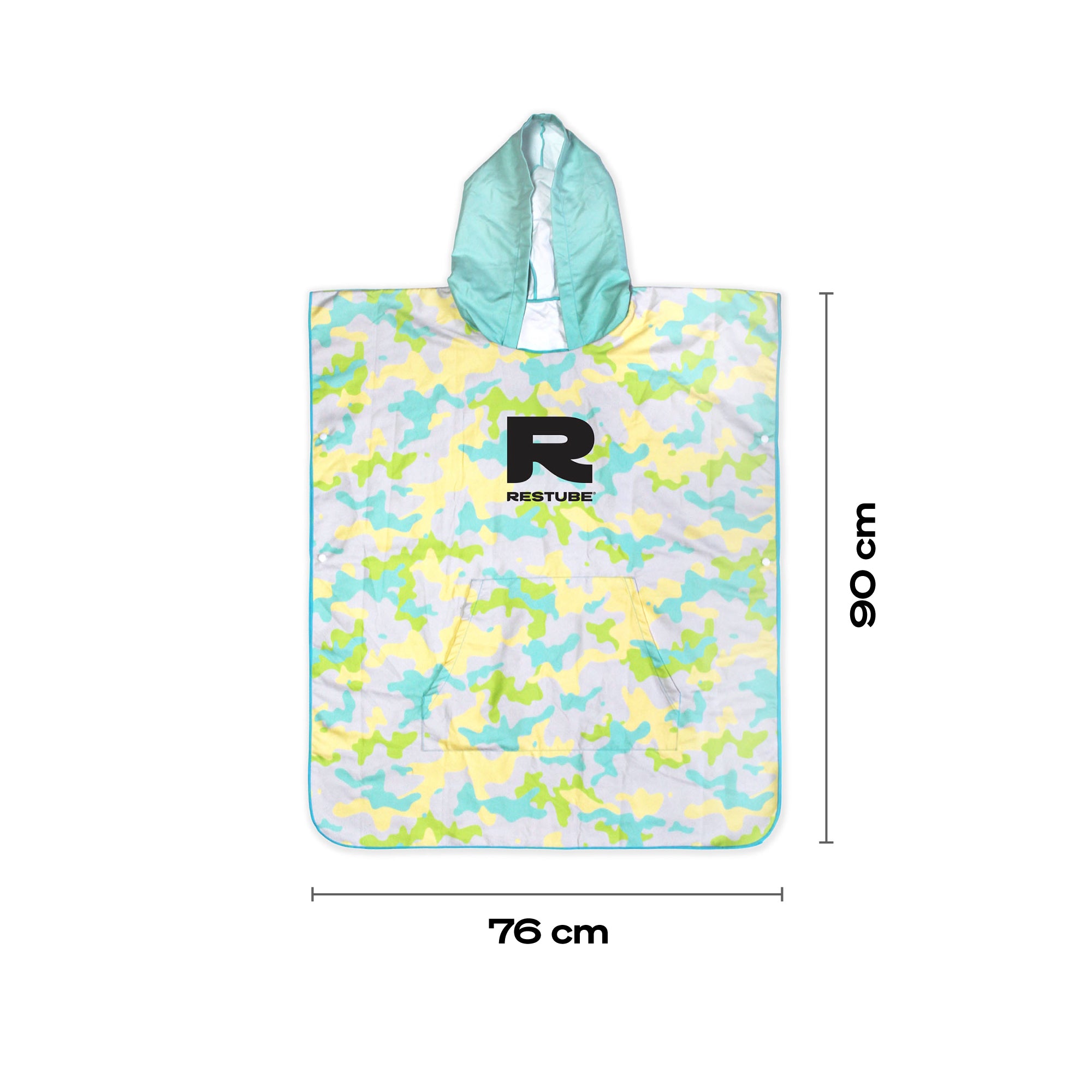 RESTUBE kids' poncho in camo print with hood – 76 cm wide, 90 cm long