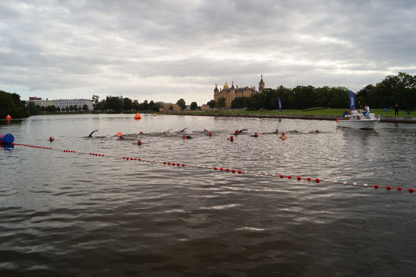 View over the lake at the start of the Schwerin Schlossschwimmen
