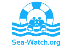 Sea-Watch.org logo with binoculars and lifebuoy – a partner in the mission for humanity and safety at sea.