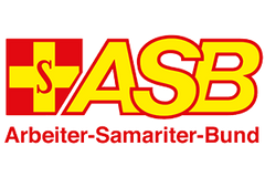 Yellow-red ASB (Arbeiter-Samariter-Bund) logo – a yellow cross on red with an “S” in the center, next to the bold “ASB” lettering.