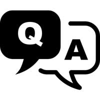 Q&A icon with speech bubbles – symbol for product questions and answers.
