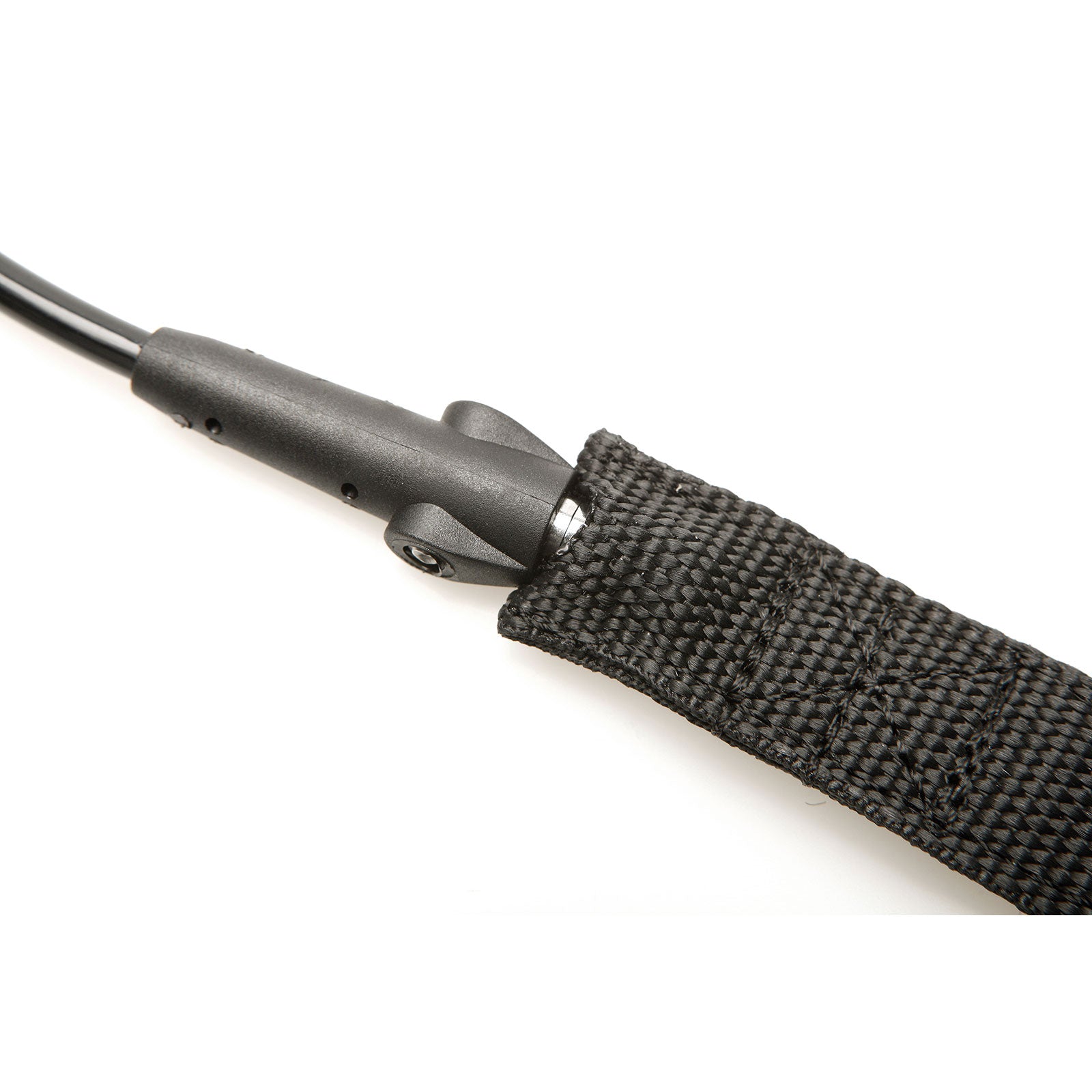A part of a SUP Board Leash - Stainless steel double swivels that prevent the leash from twisting