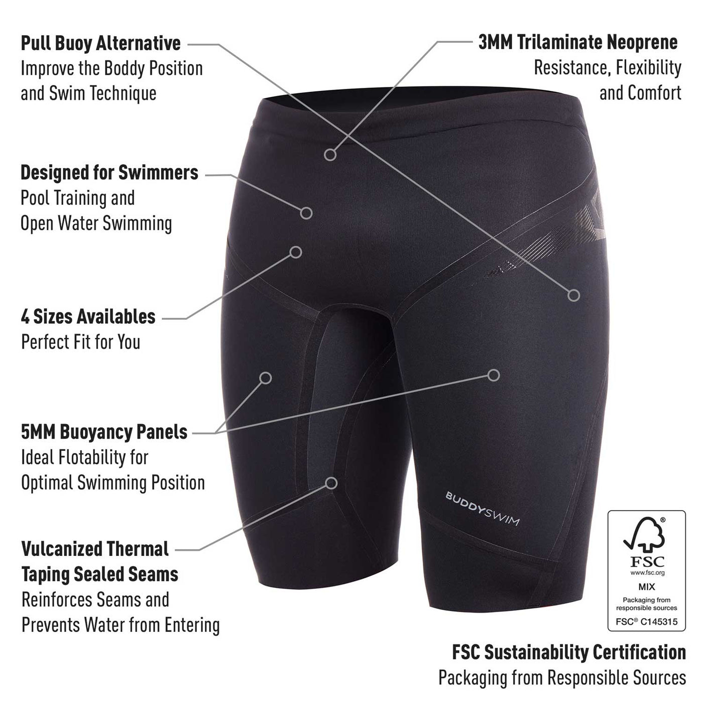 Neoprene Floating Pant Buddyswim Trilaminate Warmth 5/3mm, Black