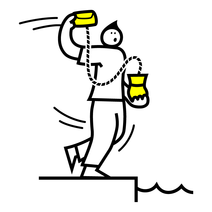 Icon showing a person throwing a small flotation device toward the water.