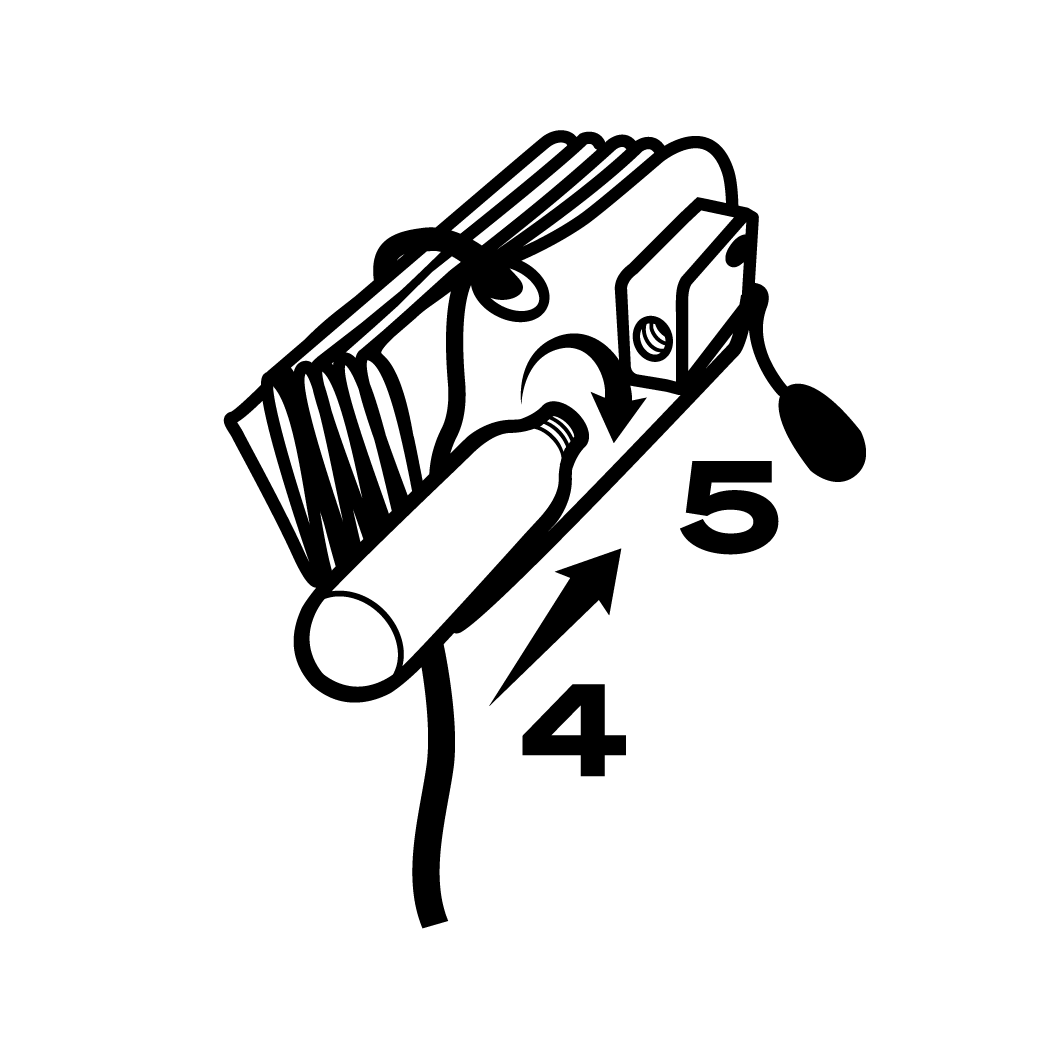 Illustration showing arming steps 4 and 5: fold away the release lever to the green position to avoid piercing the new CO2 cartridge, then screw the new original RESTUBE CO2 cartridge tightly into the trigger mechanism up to the marking.