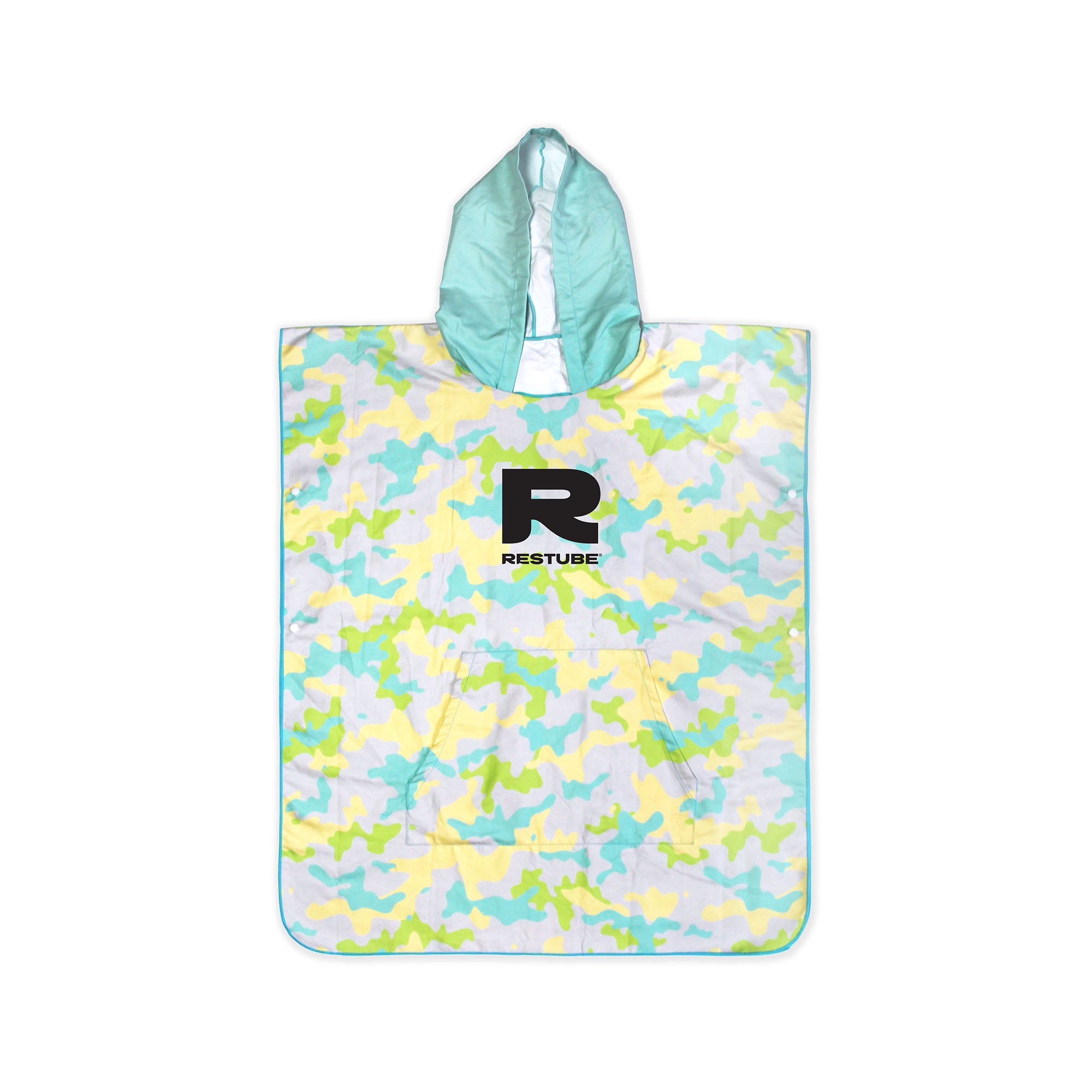 RESTUBE kids' hooded poncho in green and yellow camo print